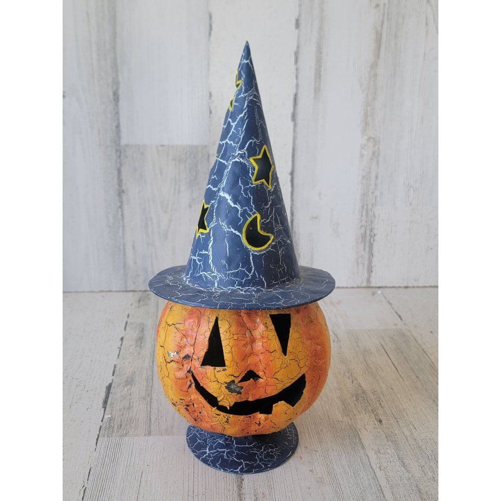 Enesco 2002 metal jack-o-lantern witch Hat Halloween figure‎ decor